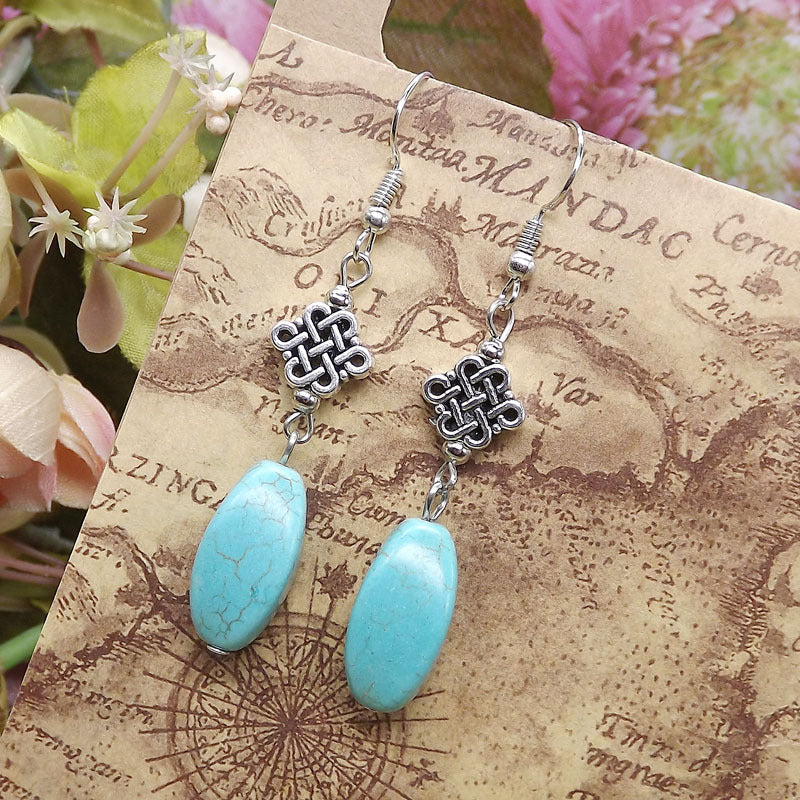 Wholesale Miao Silver Ethnic Style Retro Turquoise Water Drop Earrings
